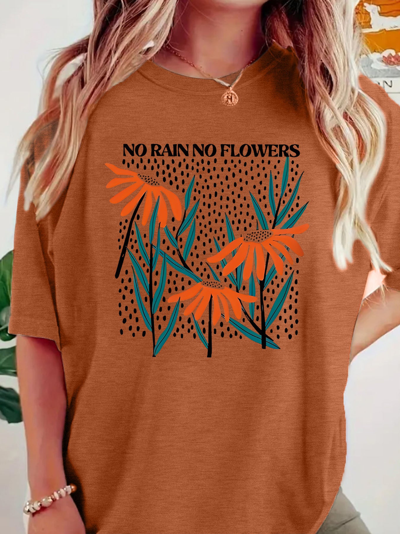 Boho Wildflowers Cottageecore round neck loose short sleeved shirt