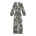 Fashion Women Print Jumpsuits With Belt Spring Autumn Vintage Long Sleeve V-neck Female Causal Playsuits