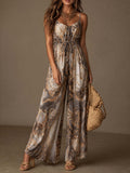 Printed camisole backless loose wide leg jumpsuit
