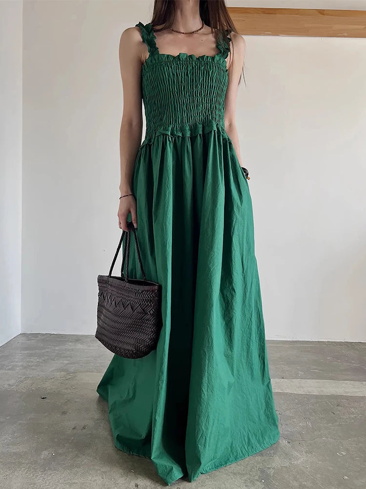 Edible Tree Fungus Edge Waist Slim Sling Dress Women's Casual Long Dresses