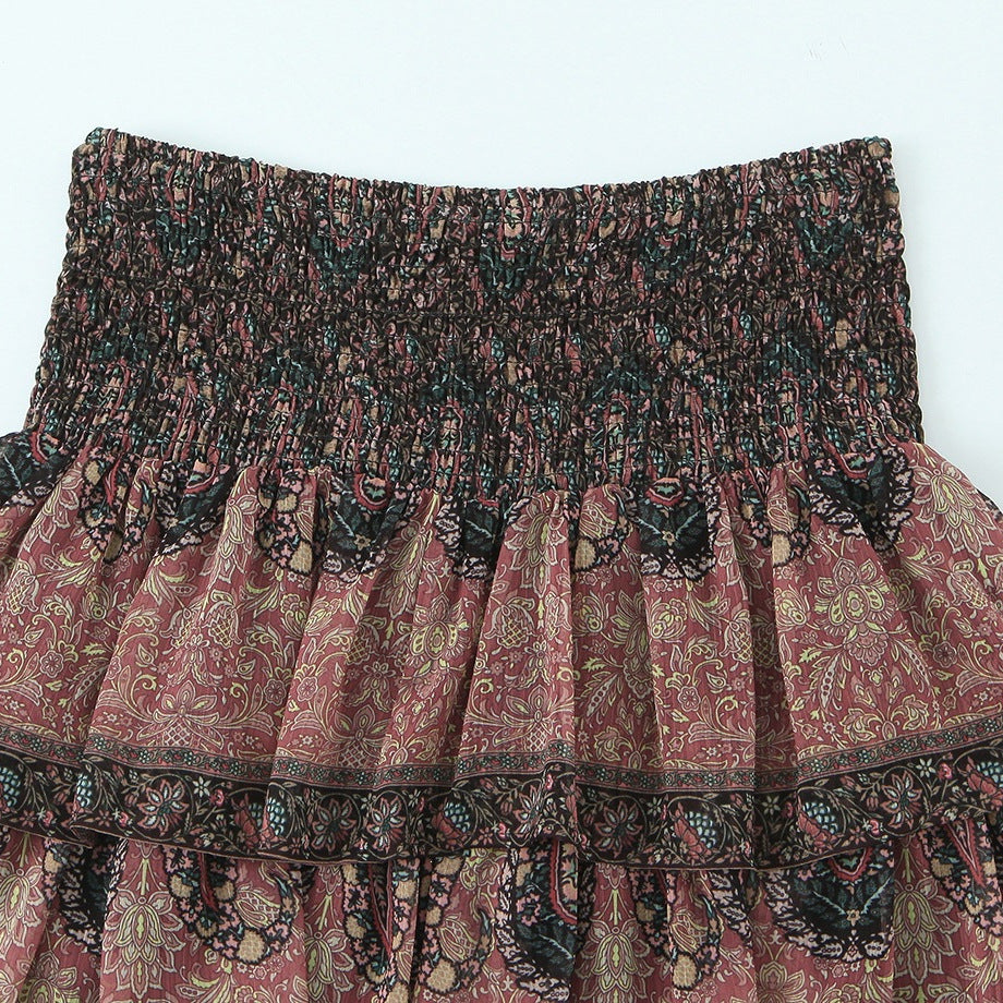 Style Honeycomb Print Layered Hem Mini Dress