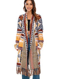 BOHO INSPIRED Knit Cardigans Jacquard cardigan Coat Women autumn winter Geometry Open stitch Tassel bohemian long cardigan women