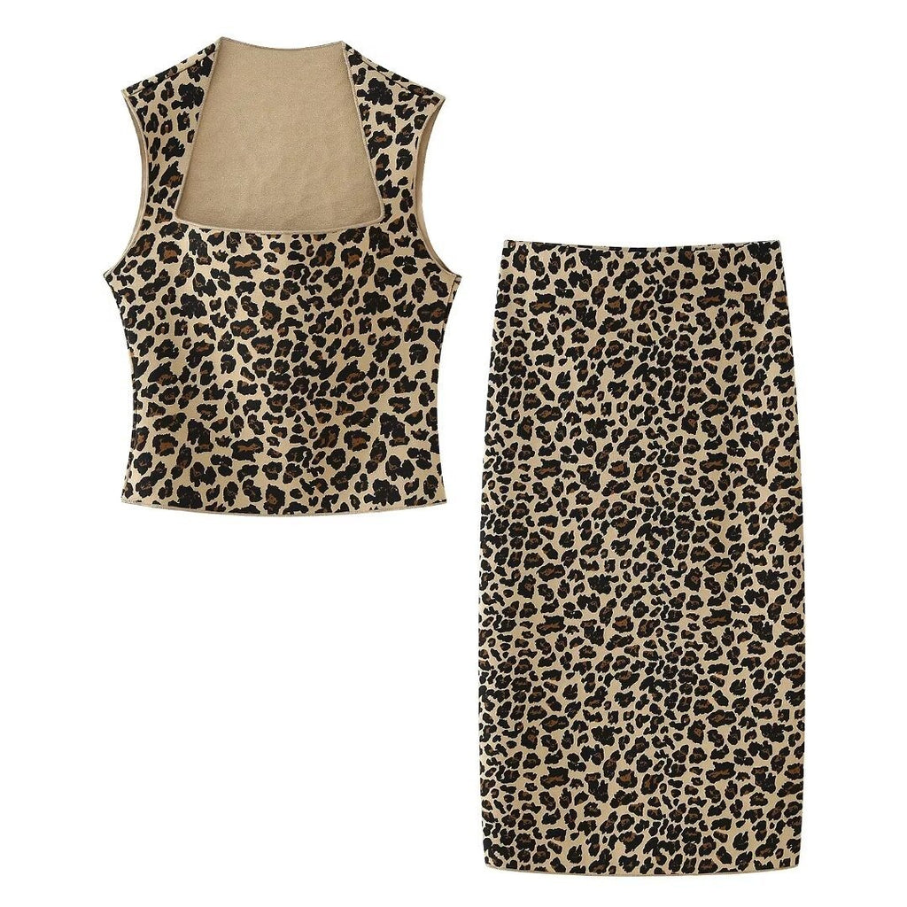 European and American style animal print knitted suit
