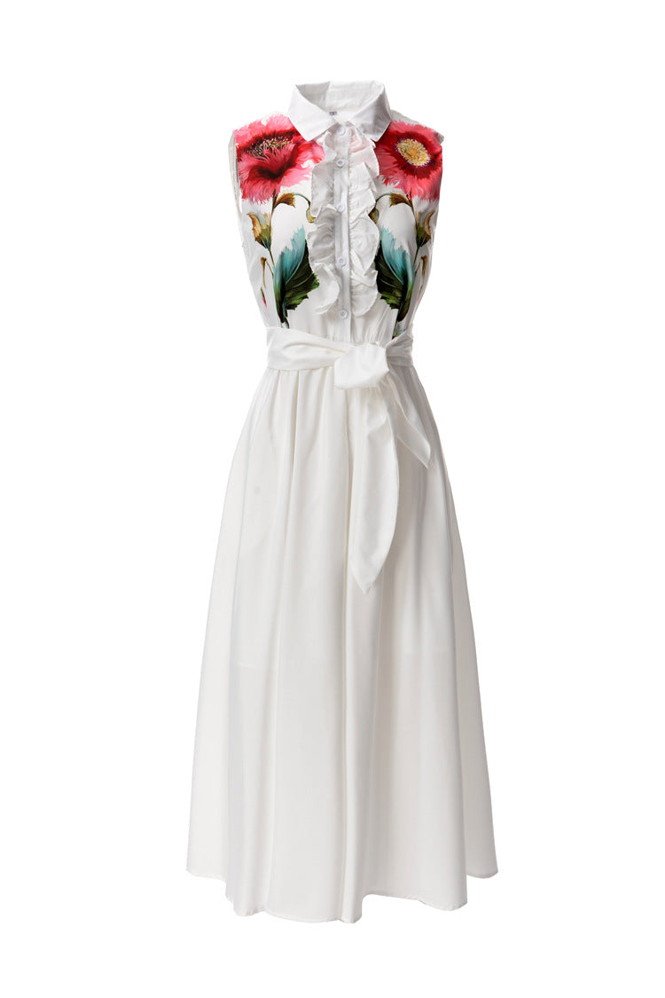 Splcied Pocket Dresses For Women Lapel Sleeveless High Waist Folds Hit Color Dress Female Fashion Clothing