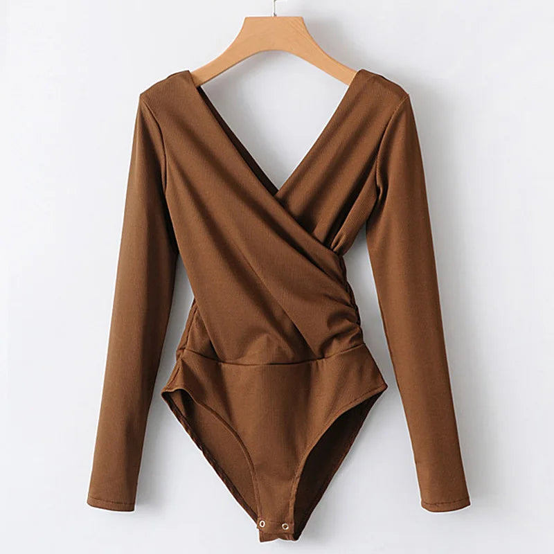 SheMujerSky Long Sleeve Bodysuit Women Backless Jumpsuits Black White Body femme monos cortos de mujer