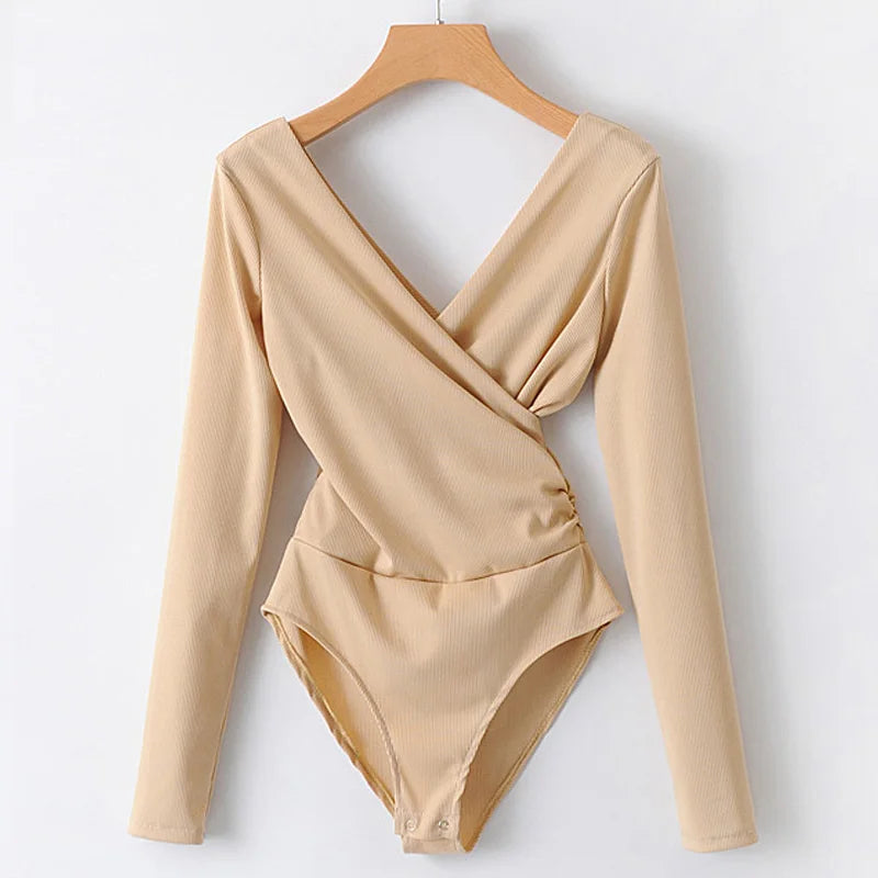 SheMujerSky Long Sleeve Bodysuit Women Backless Jumpsuits Black White Body femme monos cortos de mujer
