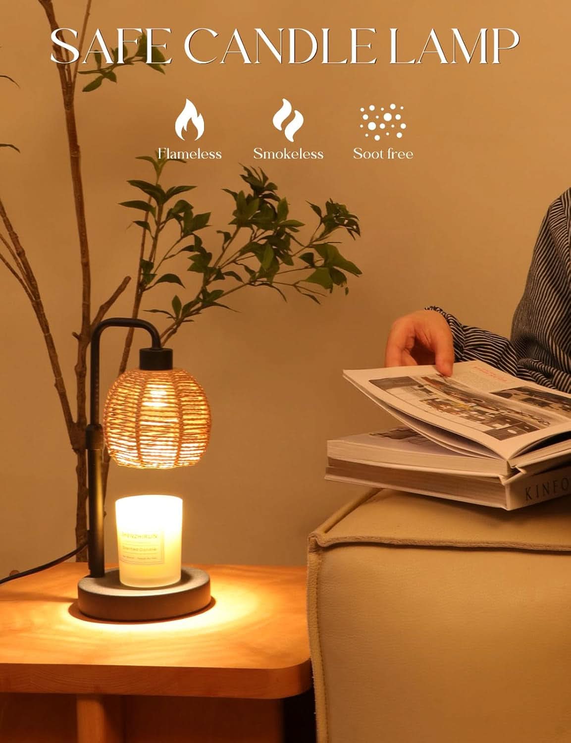 Dimmable Candle Warmer Lamp Including Timer Boho Weave