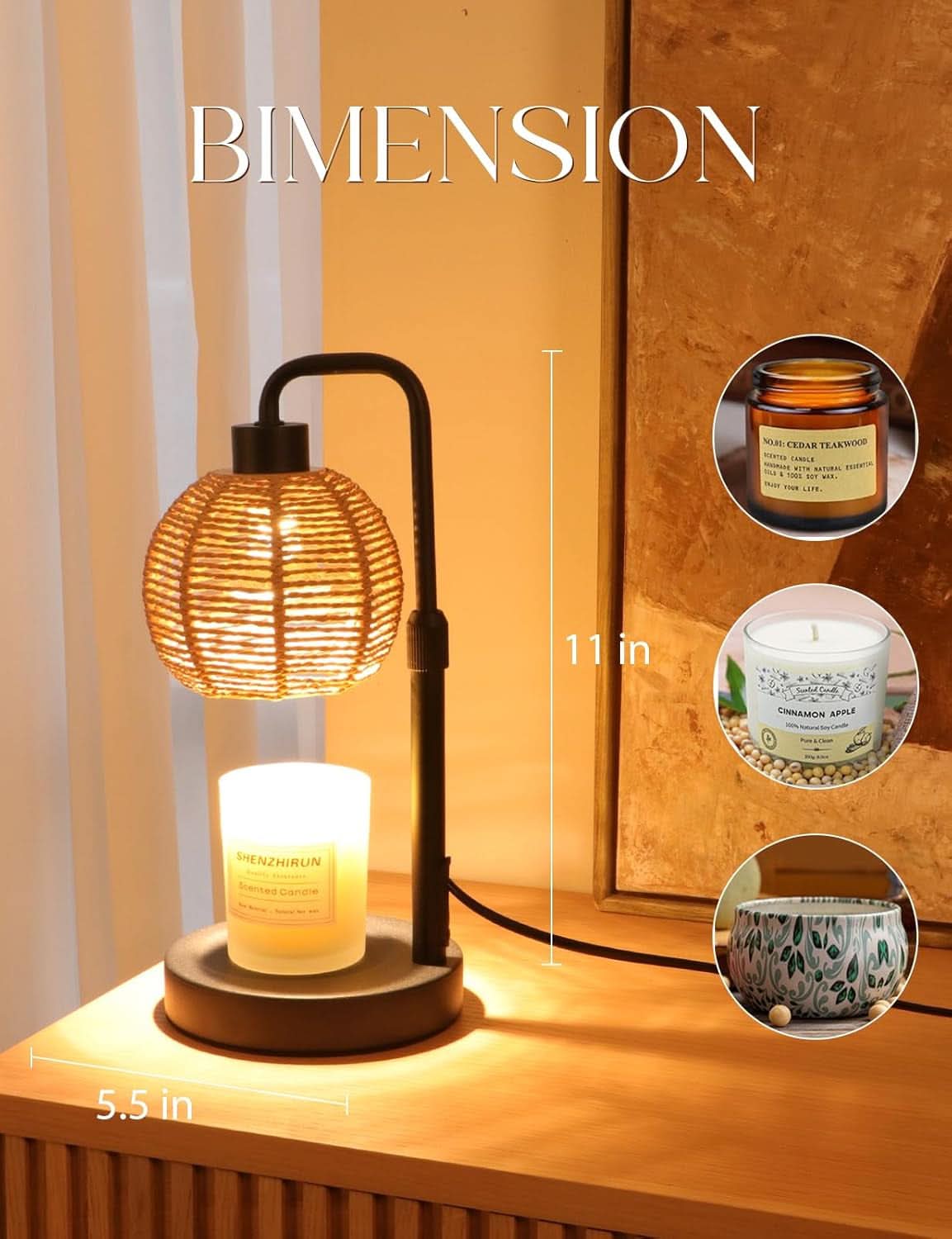 Dimmable Candle Warmer Lamp Including Timer Boho Weave