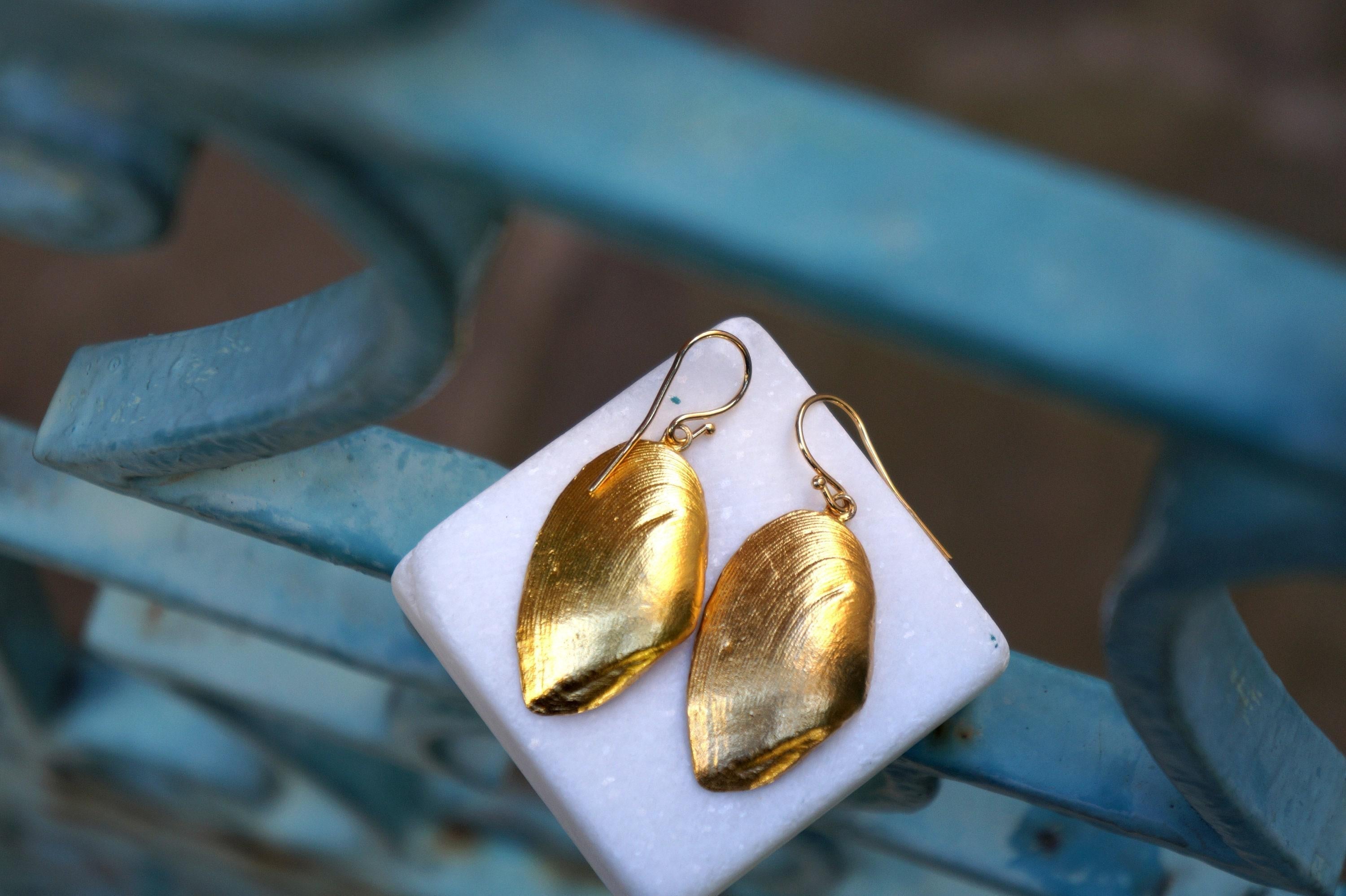 Clam Shell Earrings - Sustainable Gold Plated Brass, Boho Style-3