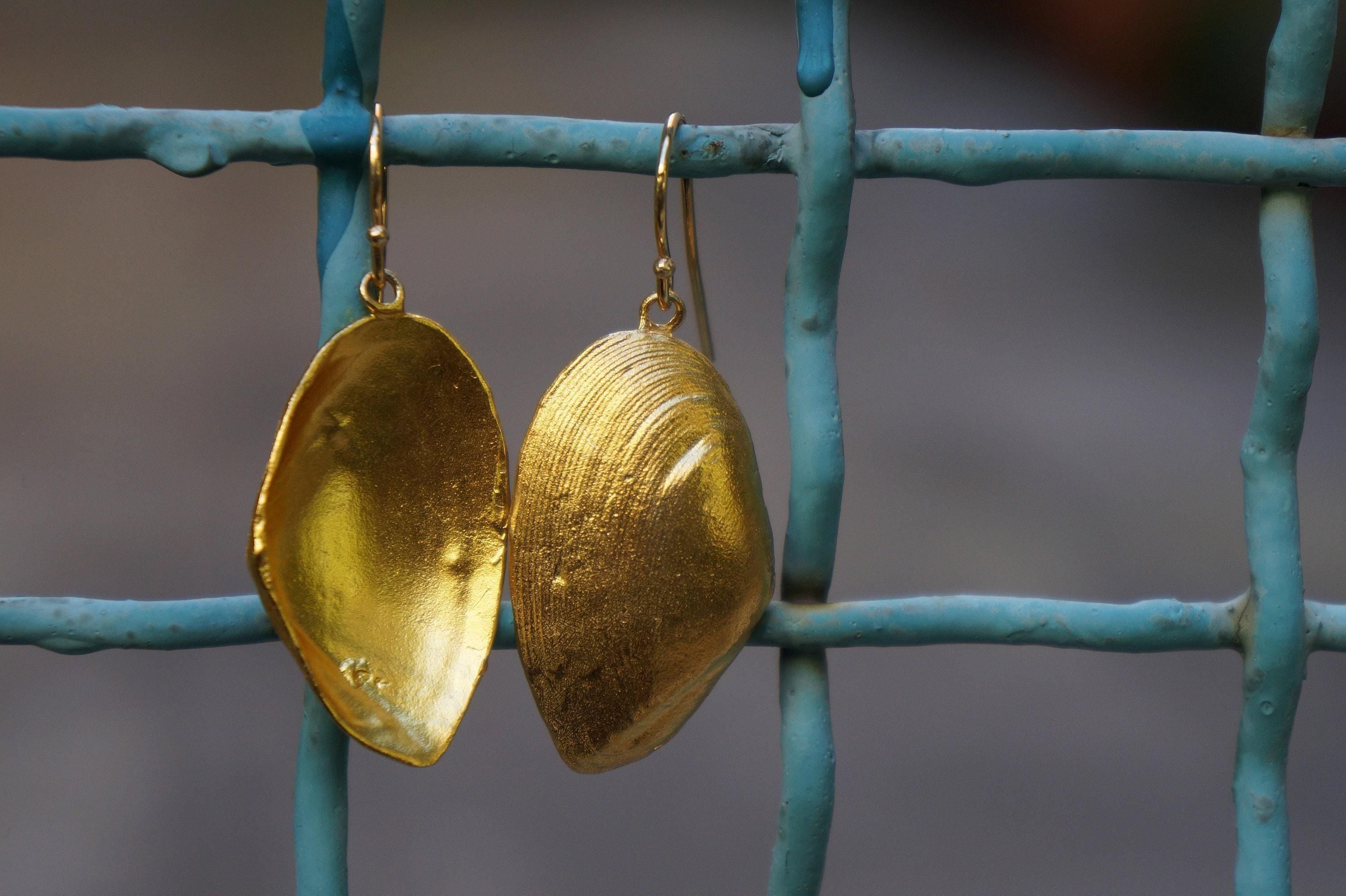 Clam Shell Earrings - Sustainable Gold Plated Brass, Boho Style-4