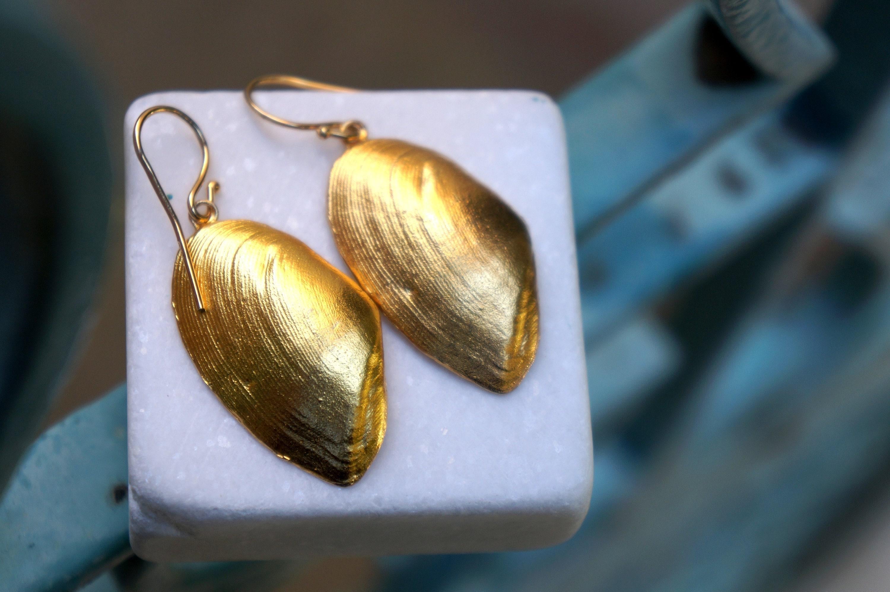 Clam Shell Earrings - Sustainable Gold Plated Brass, Boho Style-0