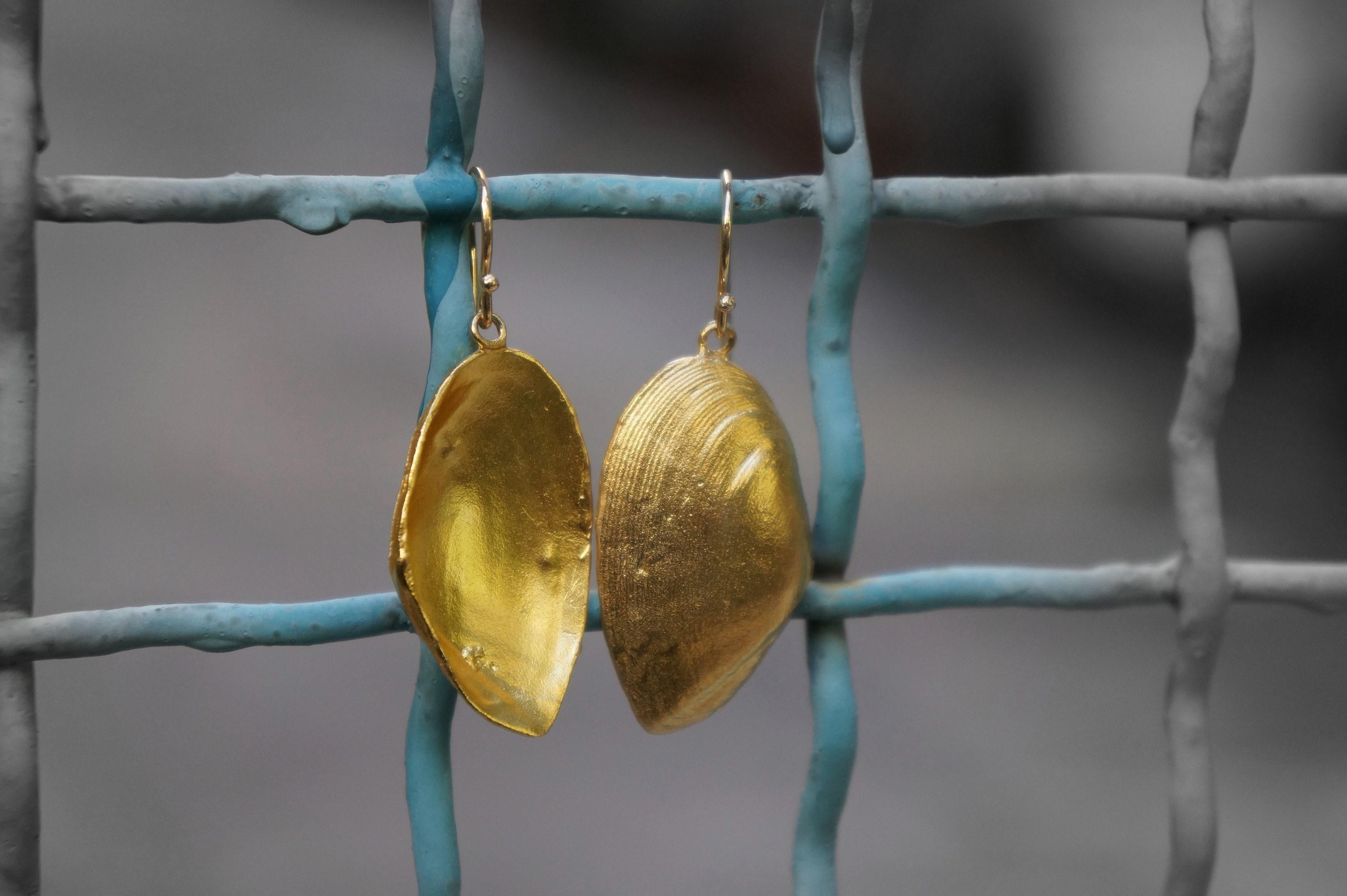 Clam Shell Earrings - Sustainable Gold Plated Brass, Boho Style-2
